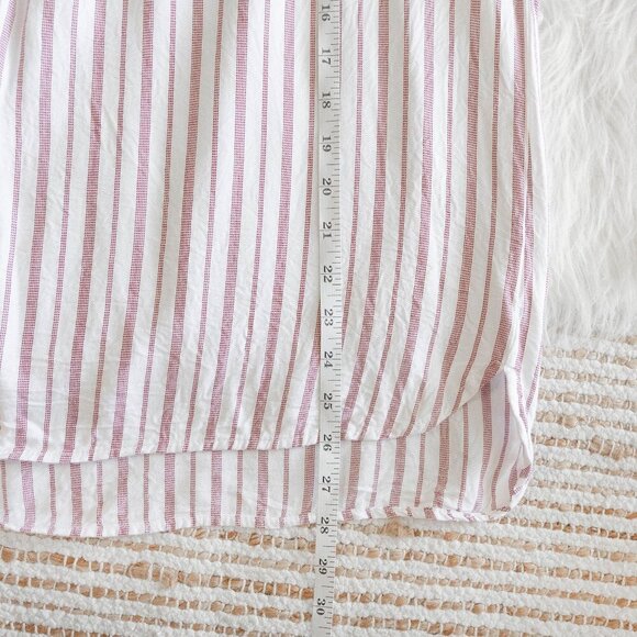 NINE WEST TOP SZ XL RED WHITE TICKING STRIPE 100% VISCOSE VNECK CAP SLEEVE - Picture 5 of 6